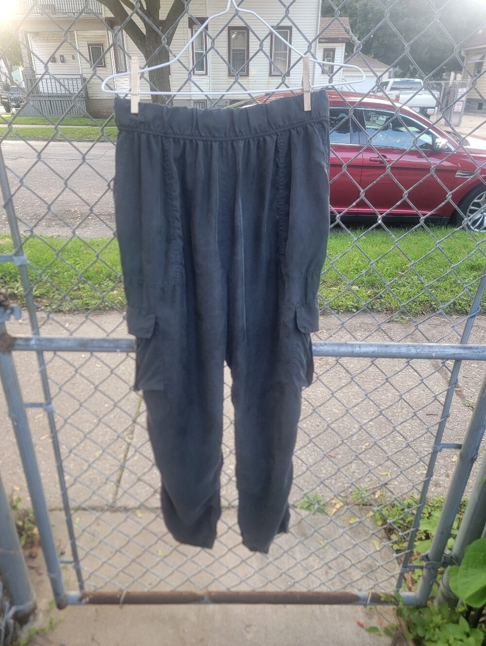 Unsubscribed 100% Silk Cargo Pants XS Faded Black Utility Tapered Jogger